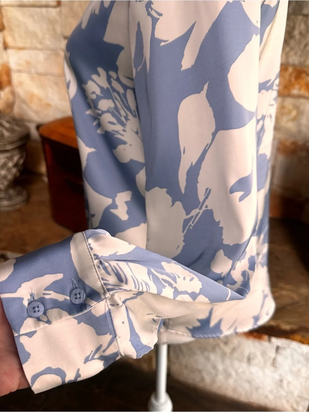 Women's Floral Button-Down Shirt in light blue and White